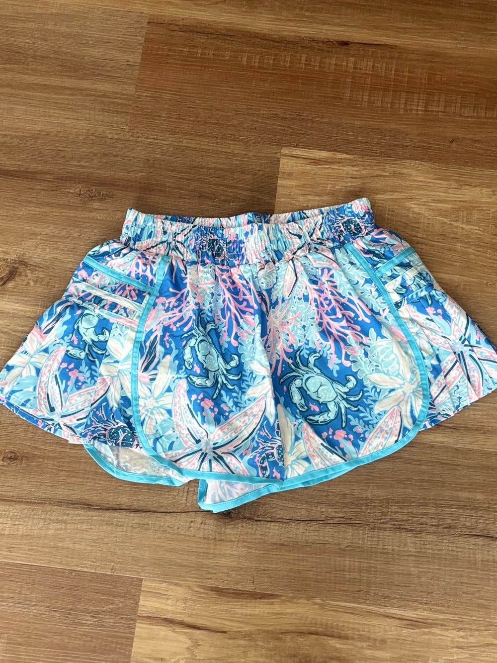 Simply Southern Blue Tropical Coral-Print Athletic Shorts
